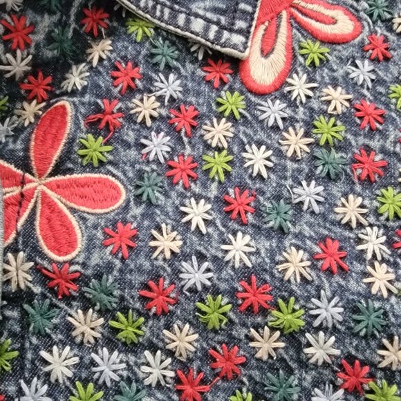 Free People Rainbow Embroidered Denim Shirt Womens S Country Vintage Retro - Picture 5 of 9